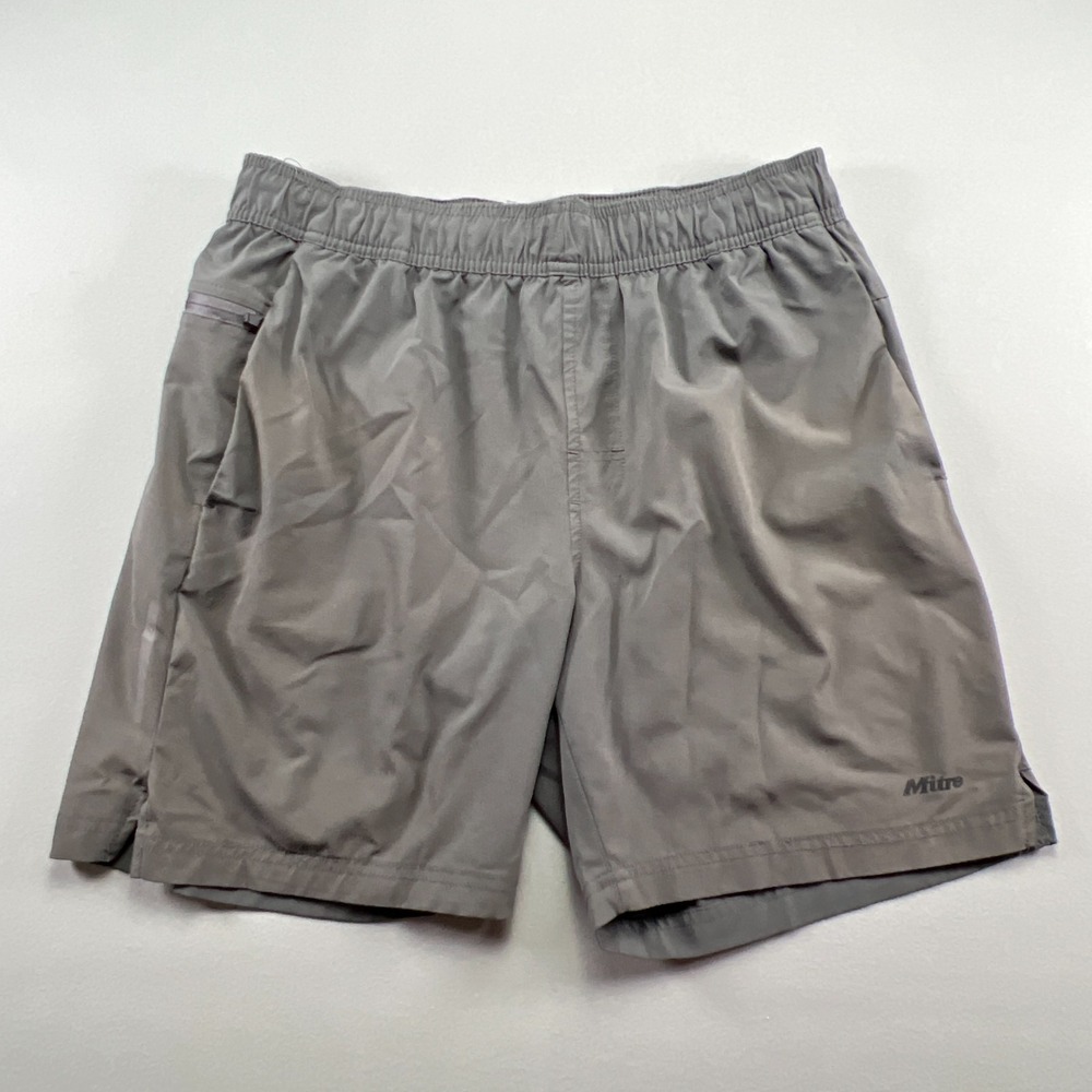 Mitre Athletic Shorts Mens Medium Charcoal Gray Stretch Side Slit Elastic Waist